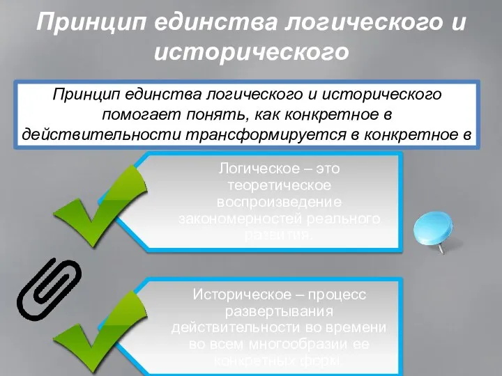 Принцип единства логического и исторического Принцип единства логического и исторического помогает