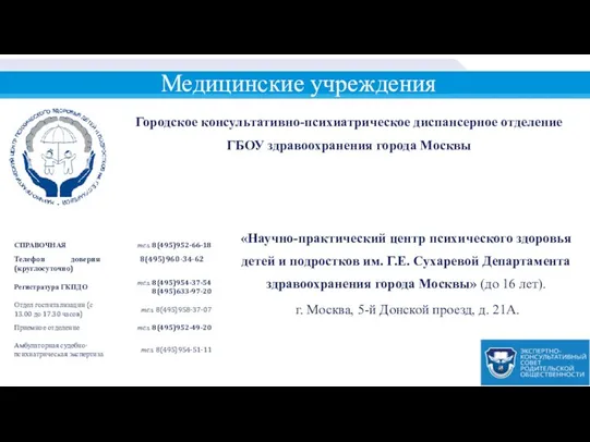 «Научно-практический центр психического здоровья детей и подростков им. Г.Е. Сухаревой Департамента