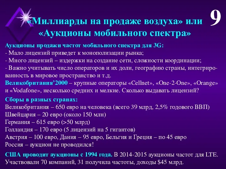 «Миллиарды на продаже воздуха» или «Аукционы мобильного спектра» Аукционы продажи частот