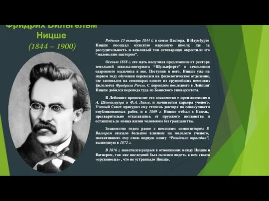 Фридрих Вильгельм Ницше (1844 – 1900) Родился 15 октября 1844 г.