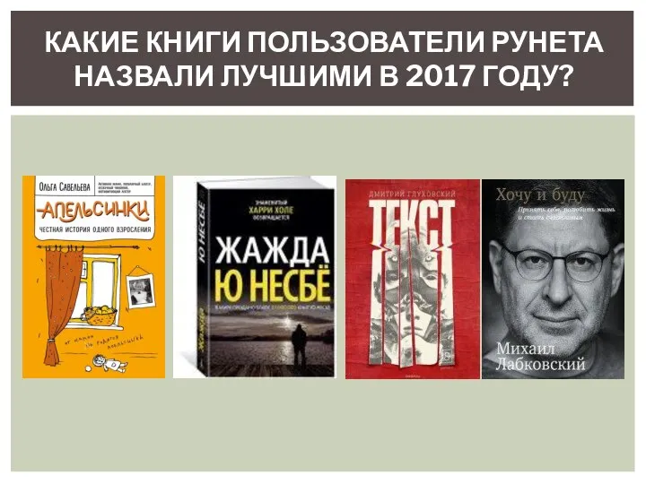 КАКИЕ КНИГИ ПОЛЬЗОВАТЕЛИ РУНЕТА НАЗВАЛИ ЛУЧШИМИ В 2017 ГОДУ?