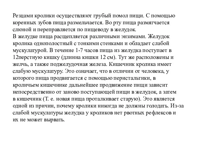 Резцами кролики осуществляют грубый помол пищи. С помощью коренных зубов пища