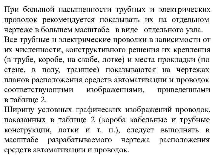 При большой насыщенности трубных и электрических проводок рекомендуется показывать их на