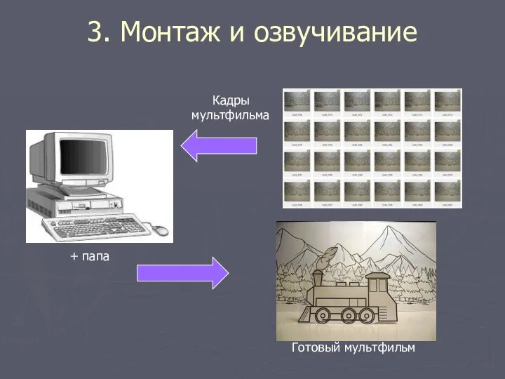 3. Монтаж и озвучивание + папа Готовый мультфильм Кадры мультфильма