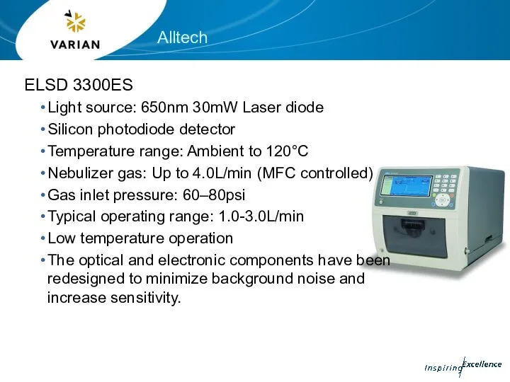 Alltech ELSD 3300ES Light source: 650nm 30mW Laser diode Silicon photodiode