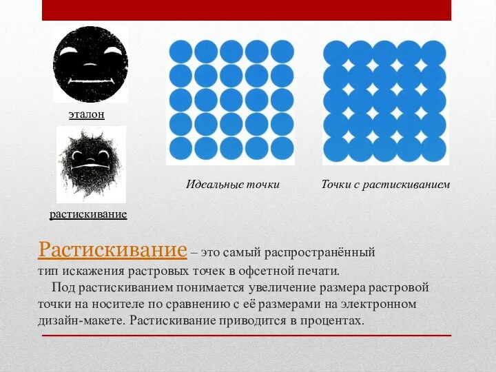 Растискивание – это самый распространённый тип искажения растровых точек в офсетной