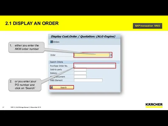 2.1 DISPLAY AN ORDER OSF-C | ALG-Eninge Manual | 3 November