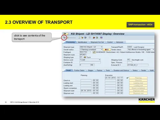 2.3 OVERVIEW OF TRANSPORT OSF-C | ALG-Eninge Manual | 3 November