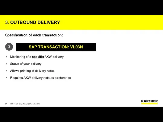 Specification of each transaction: Monitoring of a specific AKW delivery Status