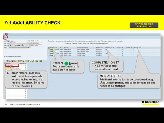 9.1 AVAILABILITY CHECK OSF-C | ALG-Eninge Manual | 3 November 2015