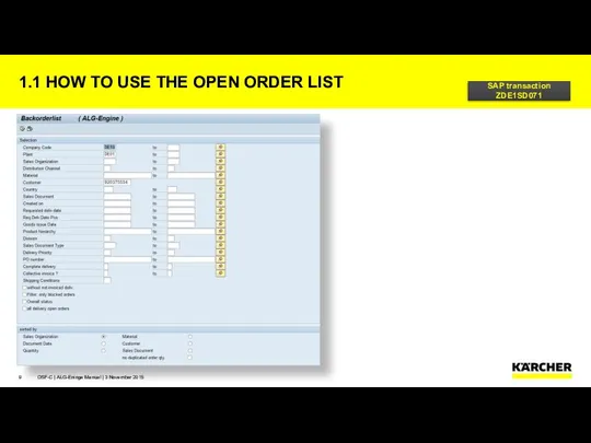 1.1 HOW TO USE THE OPEN ORDER LIST OSF-C | ALG-Eninge
