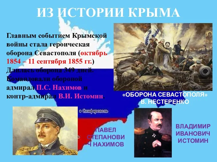 ИЗ ИСТОРИИ КРЫМА Главным событием Крымской войны стала героическая оборона Севастополя