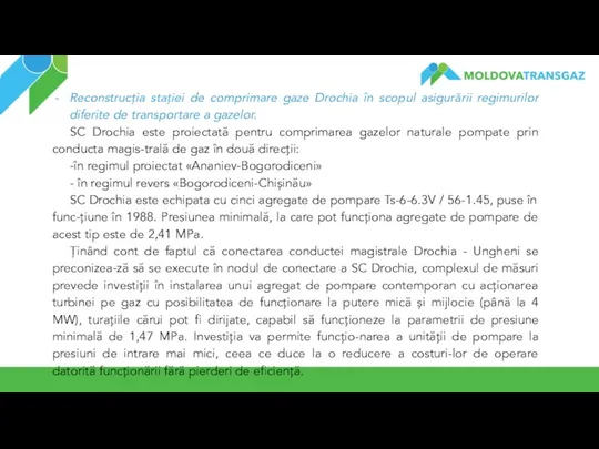 Reconstrucția stației de comprimare gaze Drochia în scopul asigurării regimurilor diferite