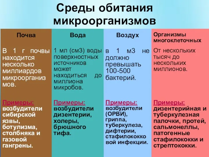 Среды обитания микроорганизмов