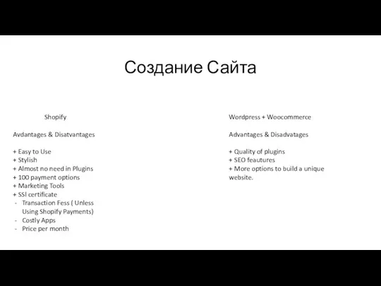 Создание Сайта Shopify Avdantages & Disatvantages + Easy to Use +