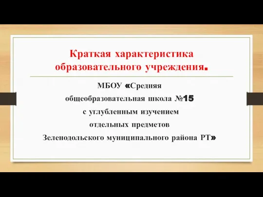 Краткая характеристика образовательного учреждения. МБОУ «Средняя общеобразовательная школа №15 с углубленным