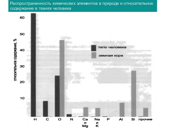 Распространенность химических элементов в природе и относительное содержание в тканях человека
