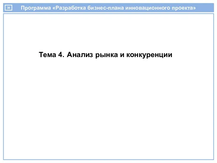 Программа «Разработка бизнес-плана инновационного проекта» Тема 4. Анализ рынка и конкуренции