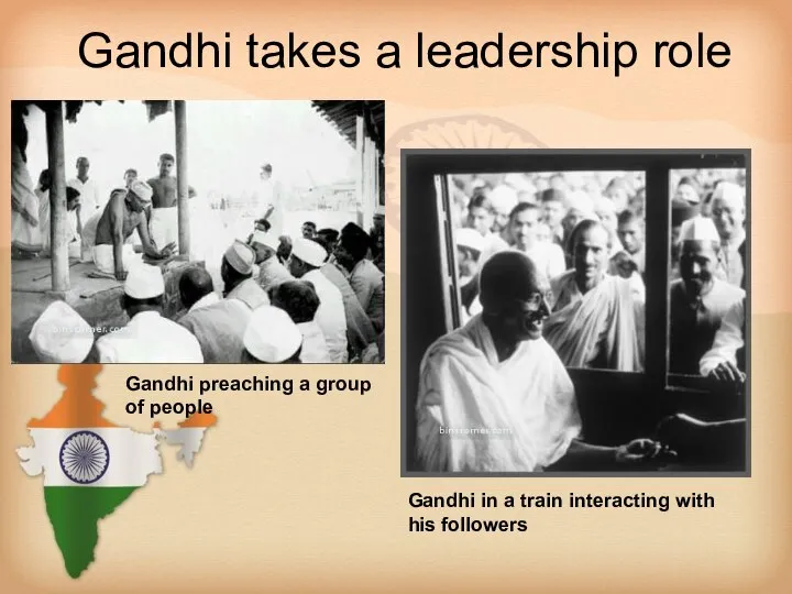 Gandhi takes a leadership role Gandhi preaching a group of people