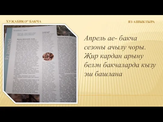 ХУҖАБИКӘ” БАКЧА ЯЗ АШЫКТЫРА Апрель ае- бакча сезоны ачылу чоры. Җир