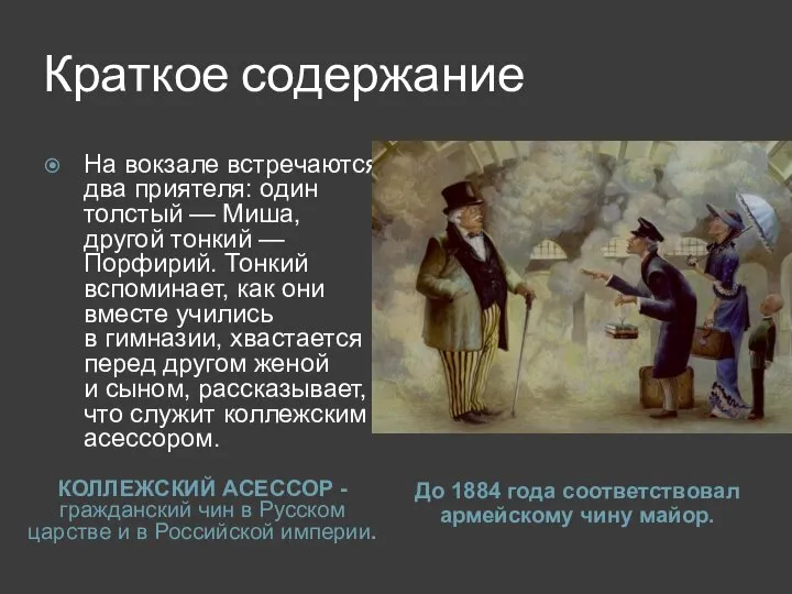 Краткое содержание КОЛЛЕЖСКИЙ АСЕССОР - гражданский чин в Русском царстве и