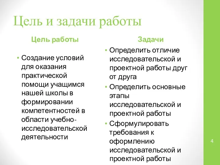 Цель и задачи работы Цель работы Создание условий для оказания практической