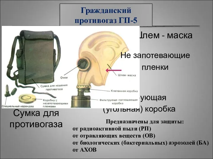 Шлем - маска Гражданский противогаз ГП-5 Фильтрующая (угольная) коробка Сумка для