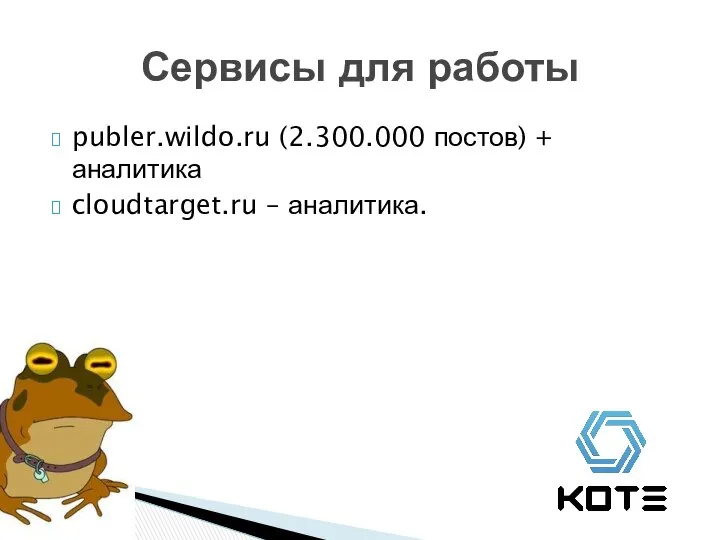 Сервисы для работы publer.wildo.ru (2.300.000 постов) + аналитика cloudtarget.ru – аналитика.