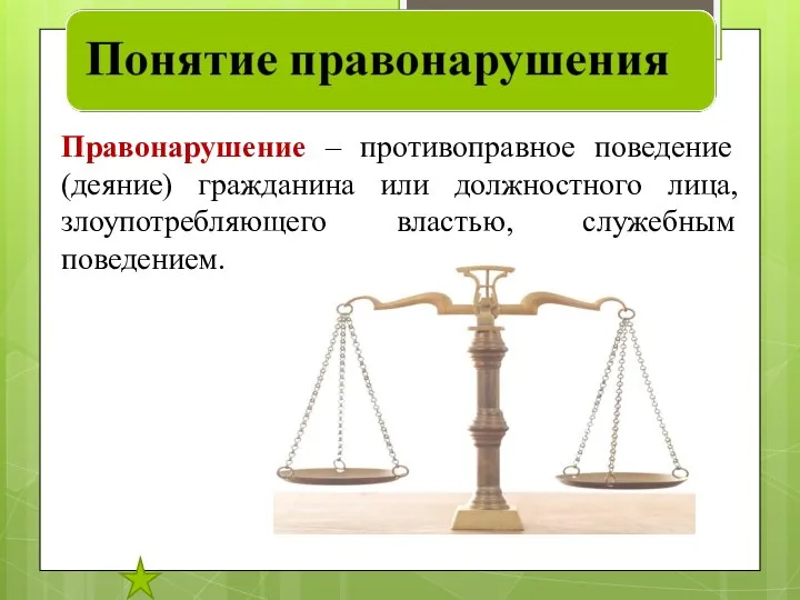 Правонарушение – противоправное поведение (деяние) гражданина или должностного лица, злоупотребляющего властью, служебным поведением.