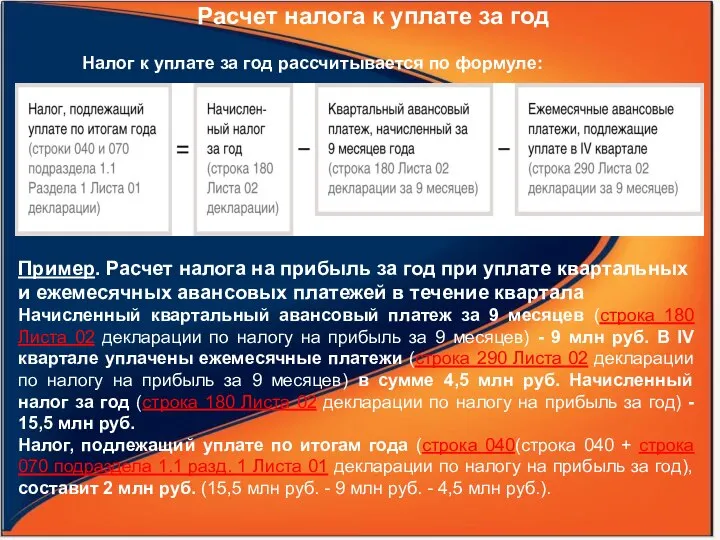 Расчет налога к уплате за год Налог к уплате за год