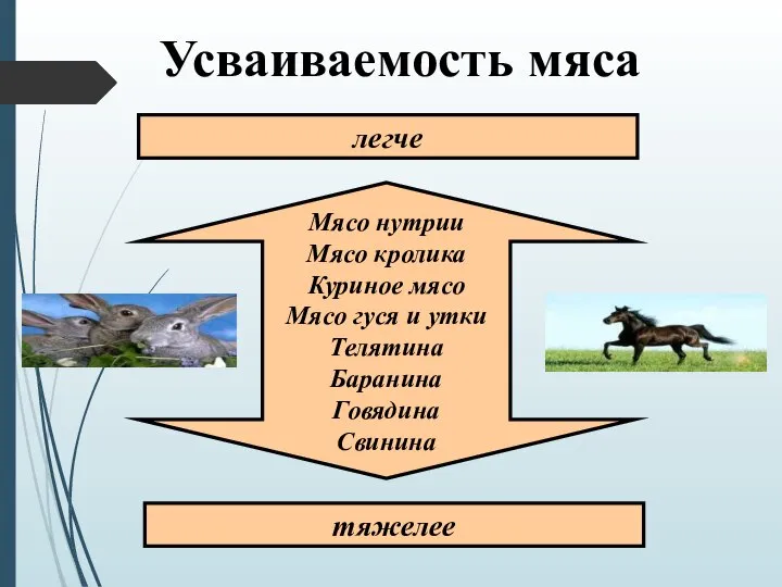 Усваиваемость мяса Мясо нутрии Мясо кролика Куриное мясо Мясо гуся и