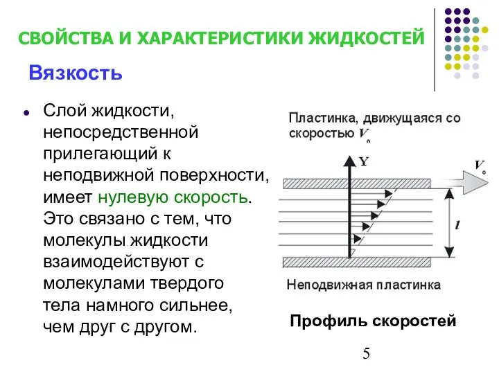 Слой жидкости, непосредственной прилегающий к неподвижной поверхности, имеет нулевую скорость. Это