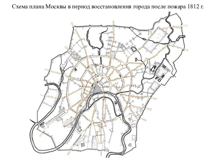 Схема плана Москвы в период восстановления города после пожара 1812 г.