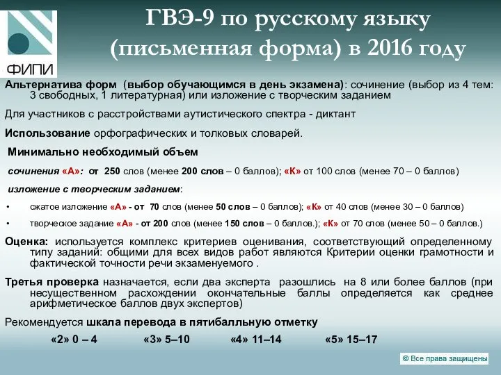 ГВЭ-9 по русскому языку (письменная форма) в 2016 году Альтернатива форм