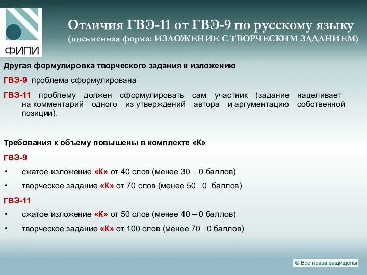 Отличия ГВЭ-11 от ГВЭ-9 по русскому языку (письменная форма: ИЗЛОЖЕНИЕ С