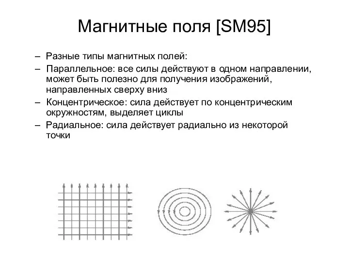 Магнитные поля [SM95] Разные типы магнитных полей: Параллельное: все силы действуют