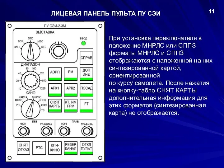 ЛИЦЕВАЯ ПАНЕЛЬ ПУЛЬТА ПУ СЭИ 11 При установке переключателя в положение