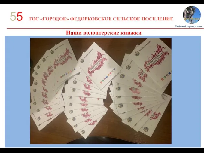 ТОС «ГОРОДОК» ФЕДОРКОВСКОЕ СЕЛЬСКОЕ ПОСЕЛЕНИЕ 55 Наши волонтерские книжки Любимый сердцу уголок