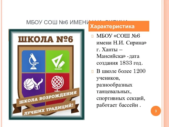 МБОУ СОШ №6 ИМЕНИ Н.И. СИРИНА. МБОУ «СОШ №6 имени Н.И.