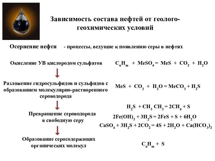 Осернение нефти - процессы, ведущие к появлению серы в нефтях Окисление