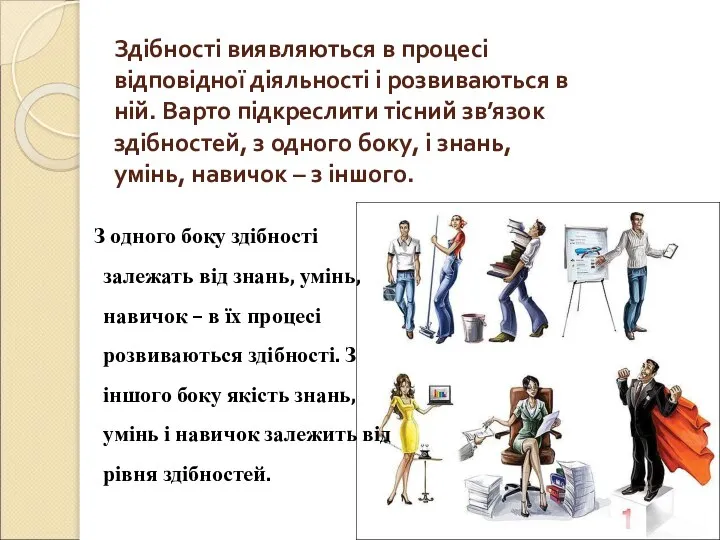 Здібності виявляються в процесі відповідної діяльності і розвиваються в ній. Варто