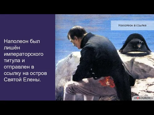 Наполеон был лишён императорского титула и отправлен в ссылку на остров Святой Елены. Наполеон в ссылке