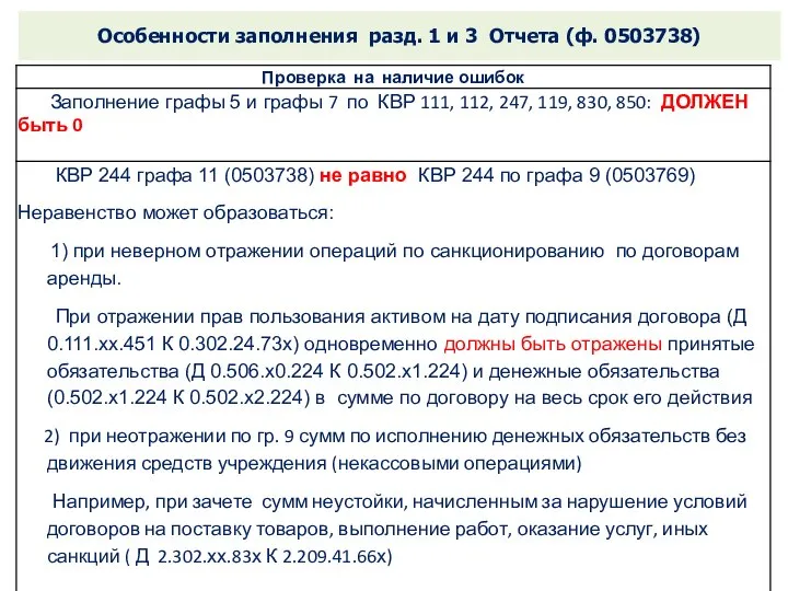 Особенности заполнения разд. 1 и 3 Отчета (ф. 0503738)