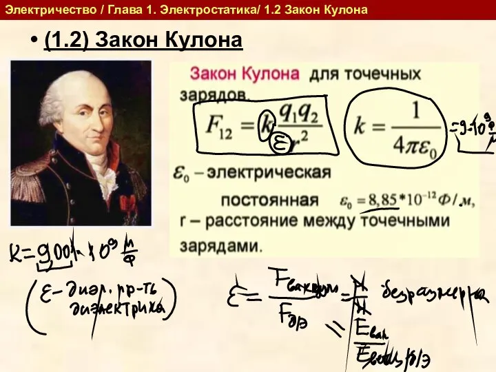 Электричество / Глава 1. Электростатика/ 1.2 Закон Кулона (1.2) Закон Кулона