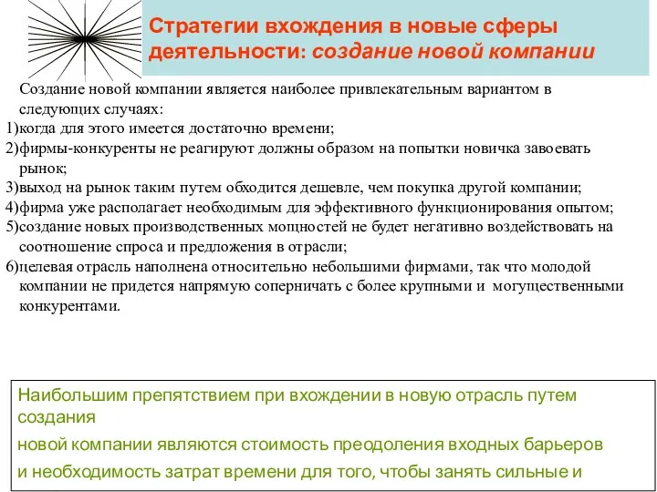 Стратегии вхождения в новые сферы деятельности: создание новой компании Наибольшим препятствием