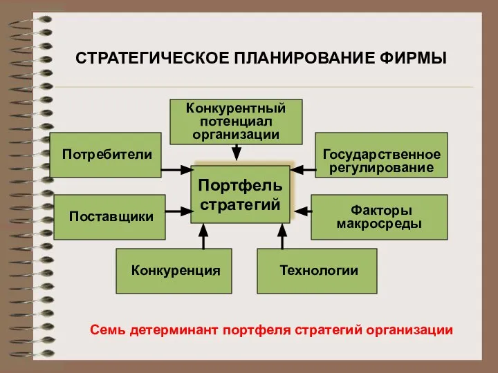 СТРАТЕГИЧЕСКОЕ ПЛАНИРОВАНИЕ ФИРМЫ Семь детерминант портфеля стратегий организации