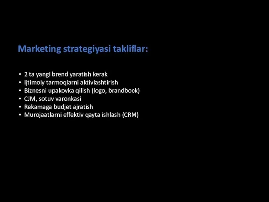 Marketing strategiyasi takliflar: 2 ta yangi brend yaratish kerak Ijtimoiy tarmoqlarni