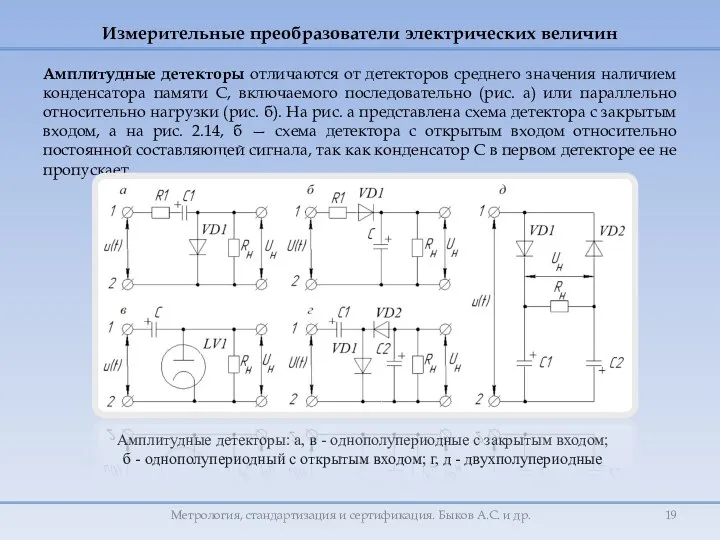 Измерительные преобразователи электрических величин Амплитудные детекторы отличаются от детекторов среднего значения