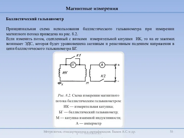 Метрология, стандартизация и сертификация. Быков А.С. и др. Баллистический гальванометр Принципиальная