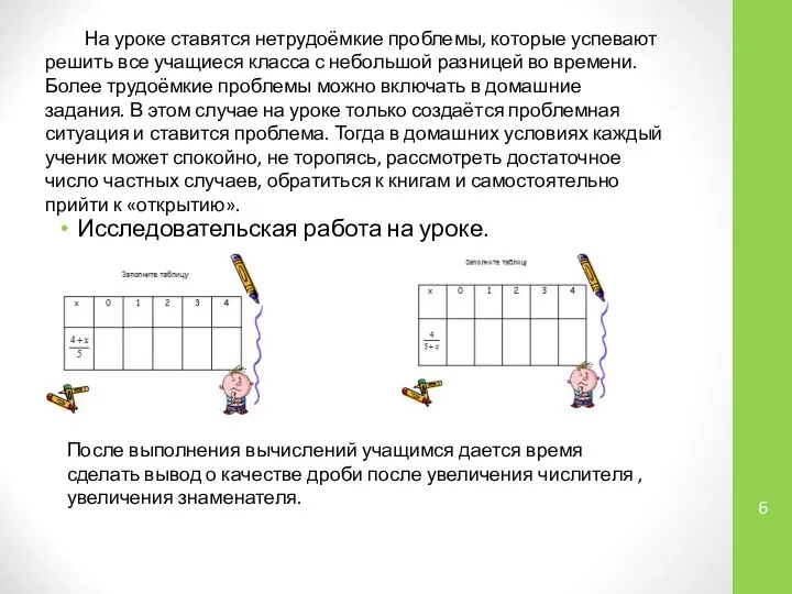 Исследовательская работа на уроке. На уроке ставятся нетрудоёмкие проблемы, которые успевают